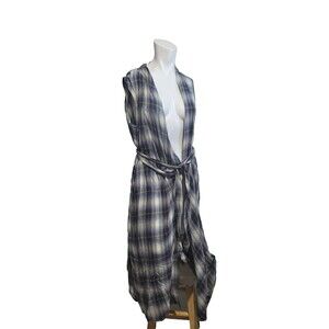 Vince Medium Duster Dress wrap plaid sleeveless belt adjustable open